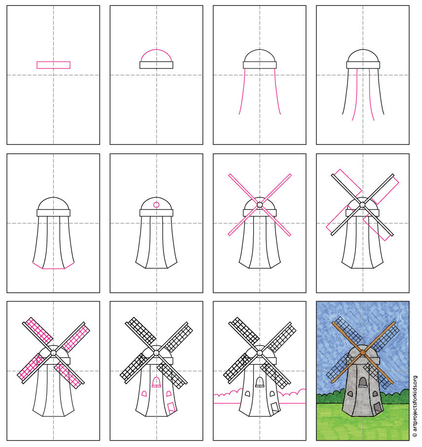 How to Draw a Windmill Art Projects for Kids