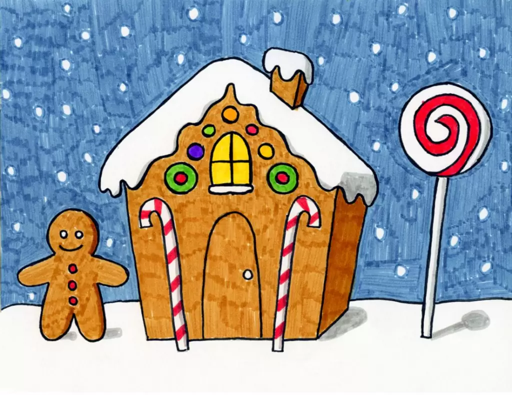 How to draw a Gingerbread house