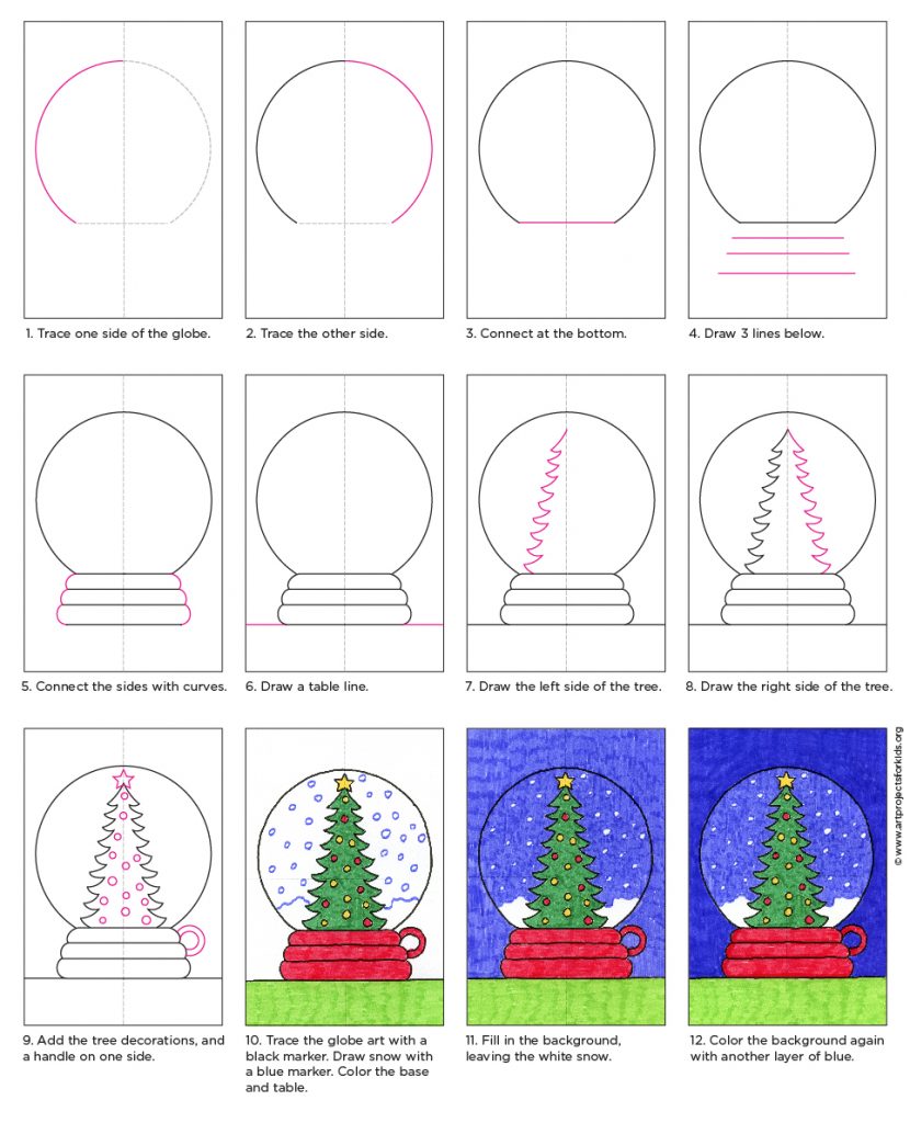 How to Draw a Snow Globe · Art Projects for Kids