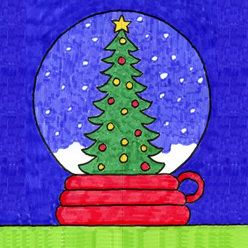Easy How to Draw a Snow Globe Tutorial and Snow Globe Coloring Page