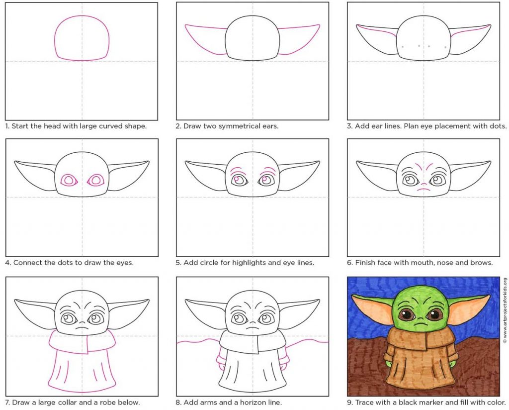 How to Draw Baby Yoda · Art Projects for Kids