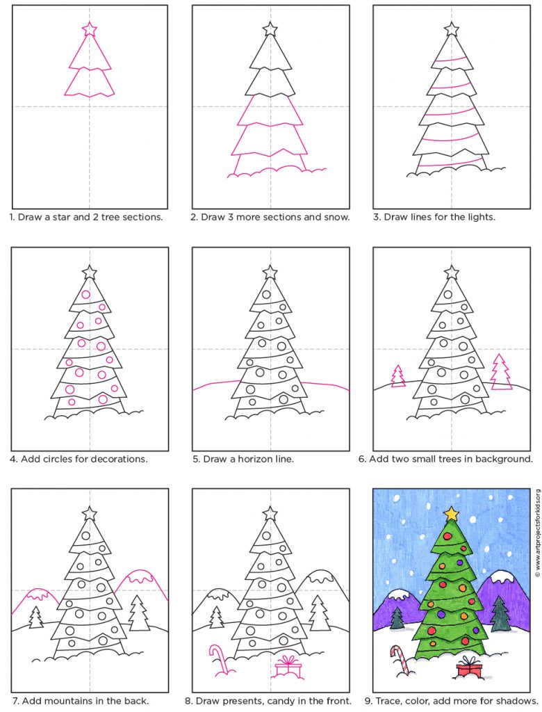 How To Draw A Christmas Tree Art Projects For Kids