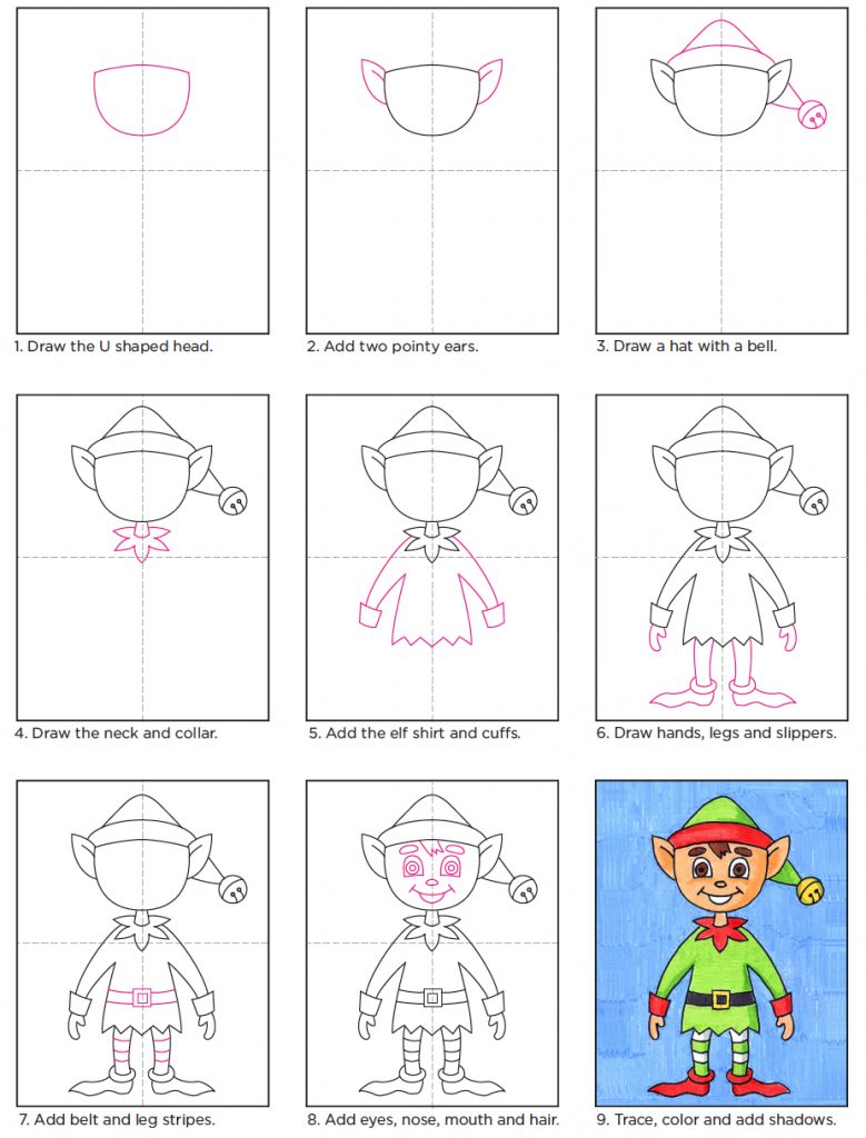 Step by Step Elf Drawing · Art Projects for Kids