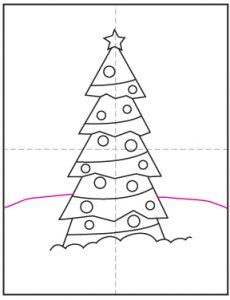 Easy How to Draw a Christmas Tree Tutorial Video, Coloring Page