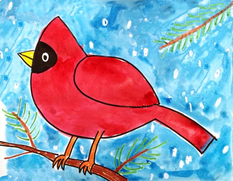 Easy How to Draw a Cardinal Tutorial Video and Cardinal Coloring Page