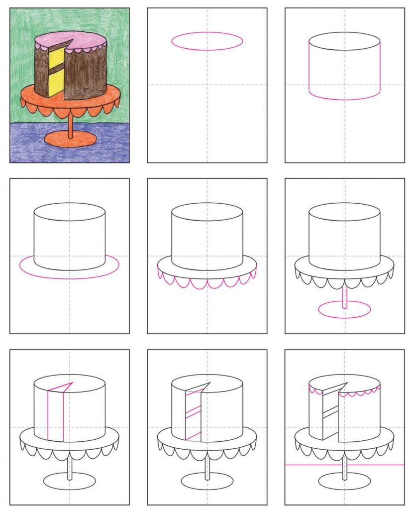 How To Draw A Cake On Paper Step By Step Cake Walls