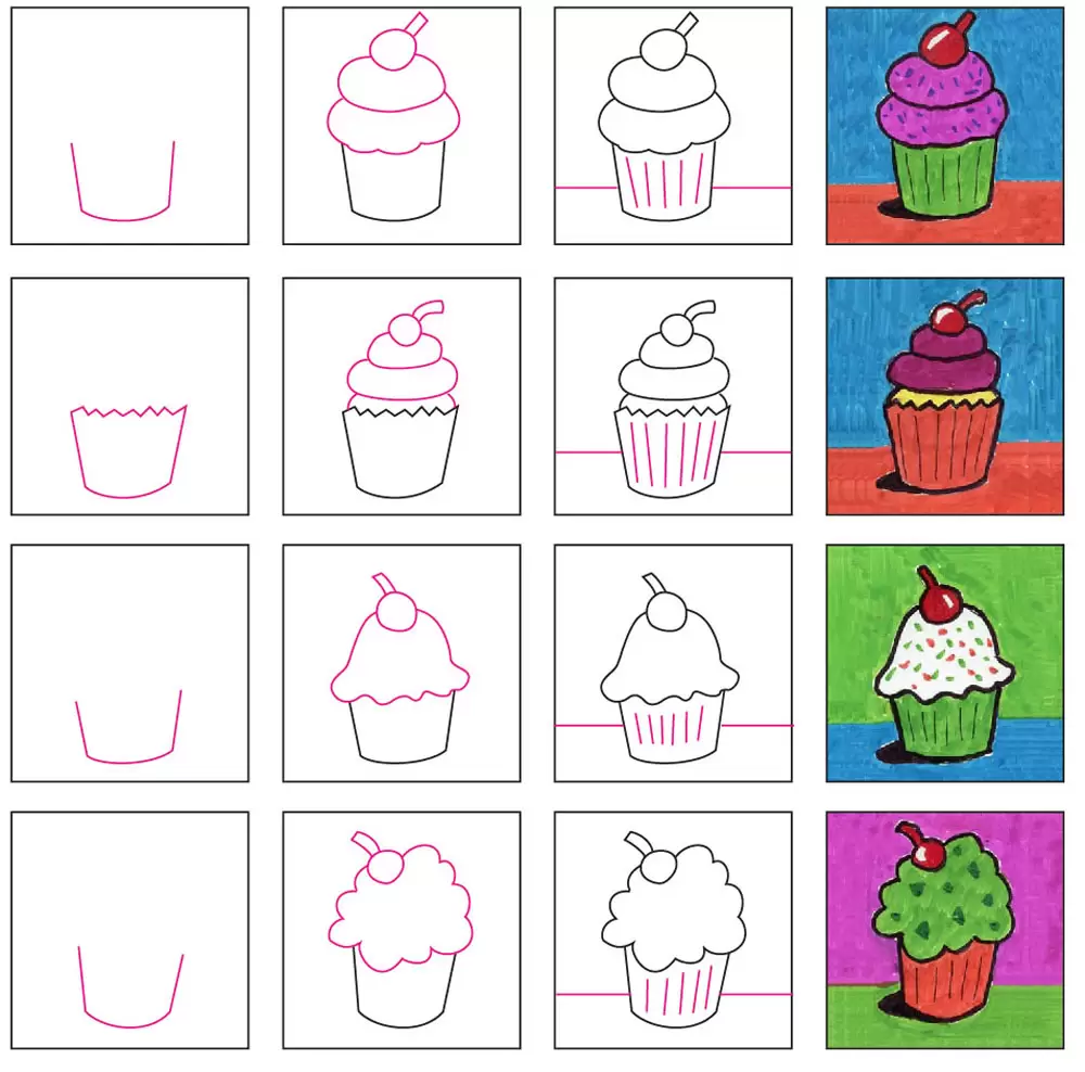 Easy How To Draw A Cupcake Tutorial Video And Coloring Page