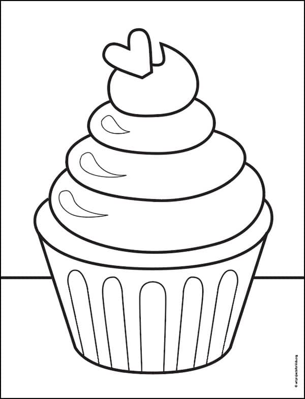 Easy How To Draw A Cupcake Tutorial Video And Cupcake Coloring Page