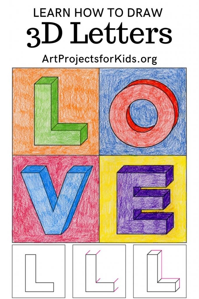 Draw 3D letters Art Projects for Kids