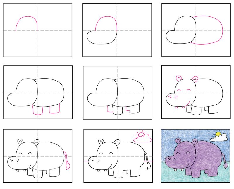 Draw a Hippopotamus · Art Projects for Kids