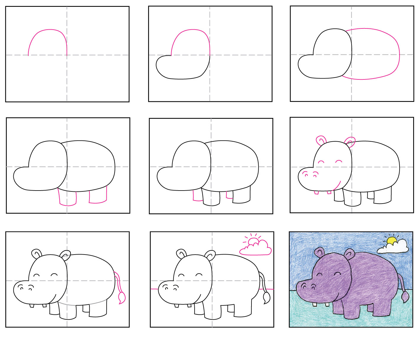 Drawing Hippo handout for Kids