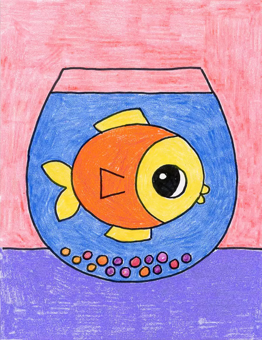 Easy How to Draw a Fish Bowl Tutorial and Fish Bowl Coloring Page
