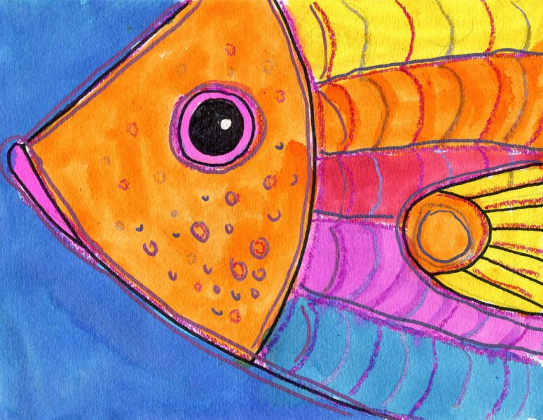 How to Draw and Paint a Fish Head: Easy Watercolor Resist Art Project