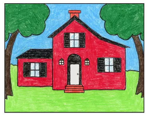Cartoon House Drawing | House drawing, Elementary drawing, Drawing for kids