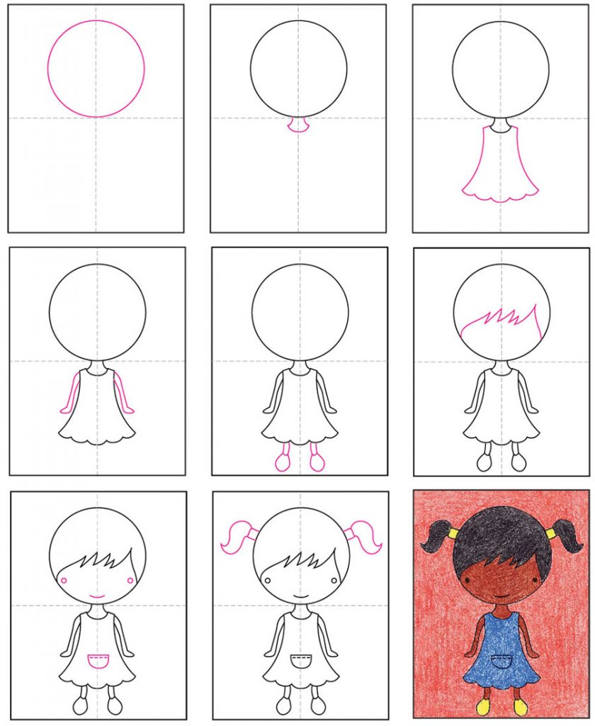 Draw a Girl with Pigtails · Art Projects for Kids