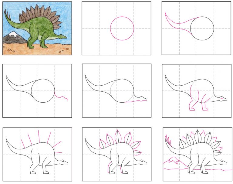 Easy How to Draw a Stegosaurus Tutorial and Stegosaurus Coloring Page