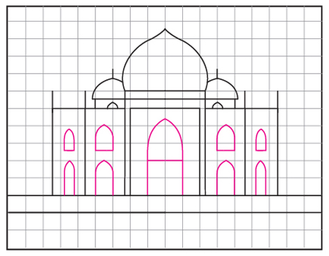Easy How To Draw The Taj Mahal Tutorial And Taj Mahal Coloring Page
