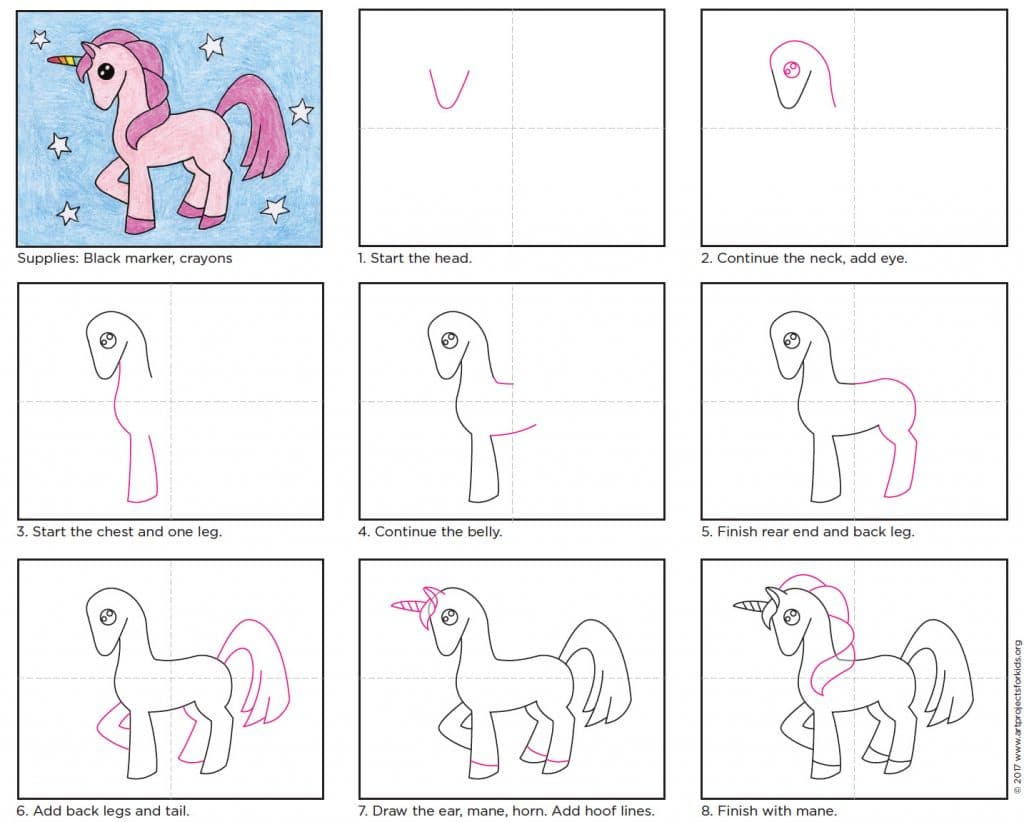 how to draw a unicorn body step by step