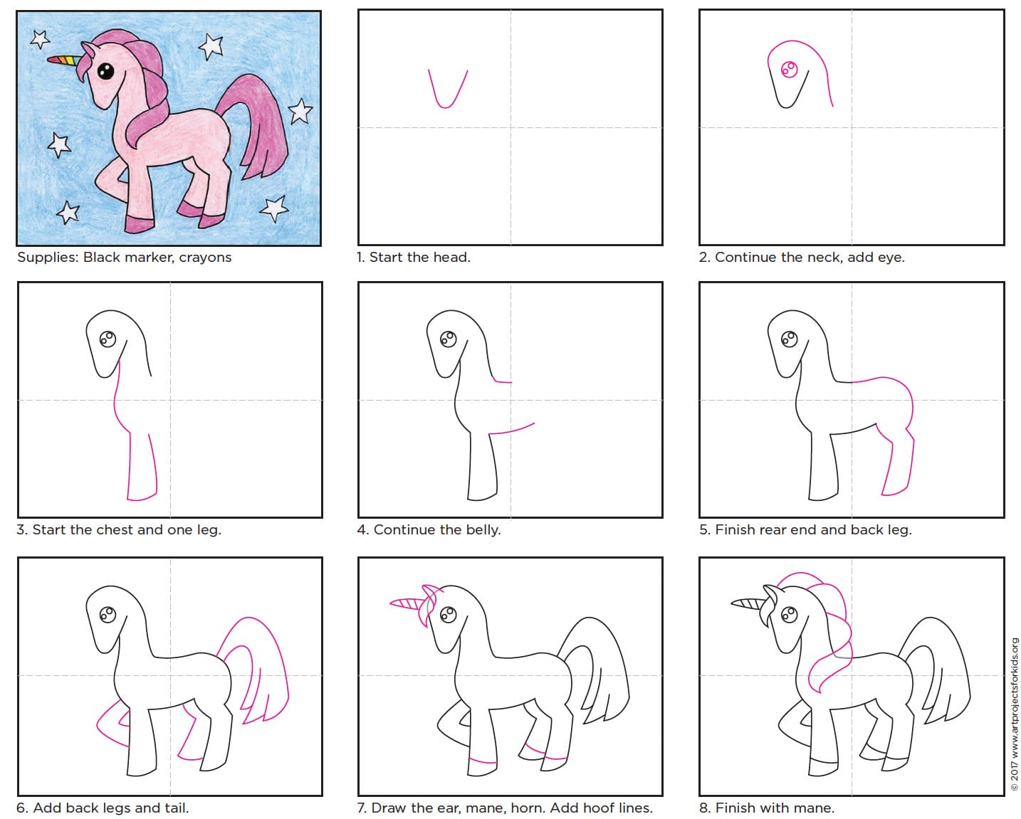 easy unicorn drawing art projects for kids