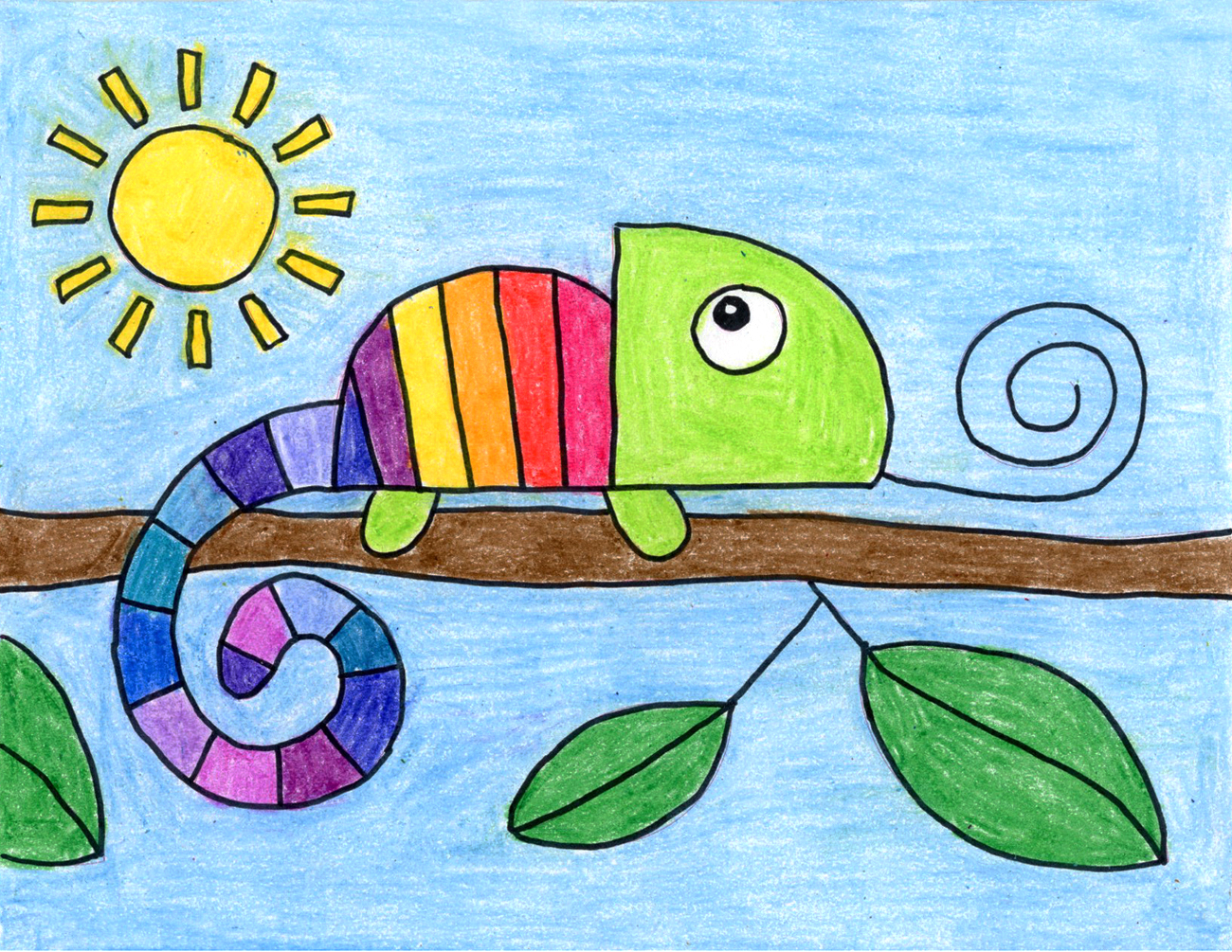 Easy How to Draw a Chameleon Tutorial and Chameleon Coloring Page