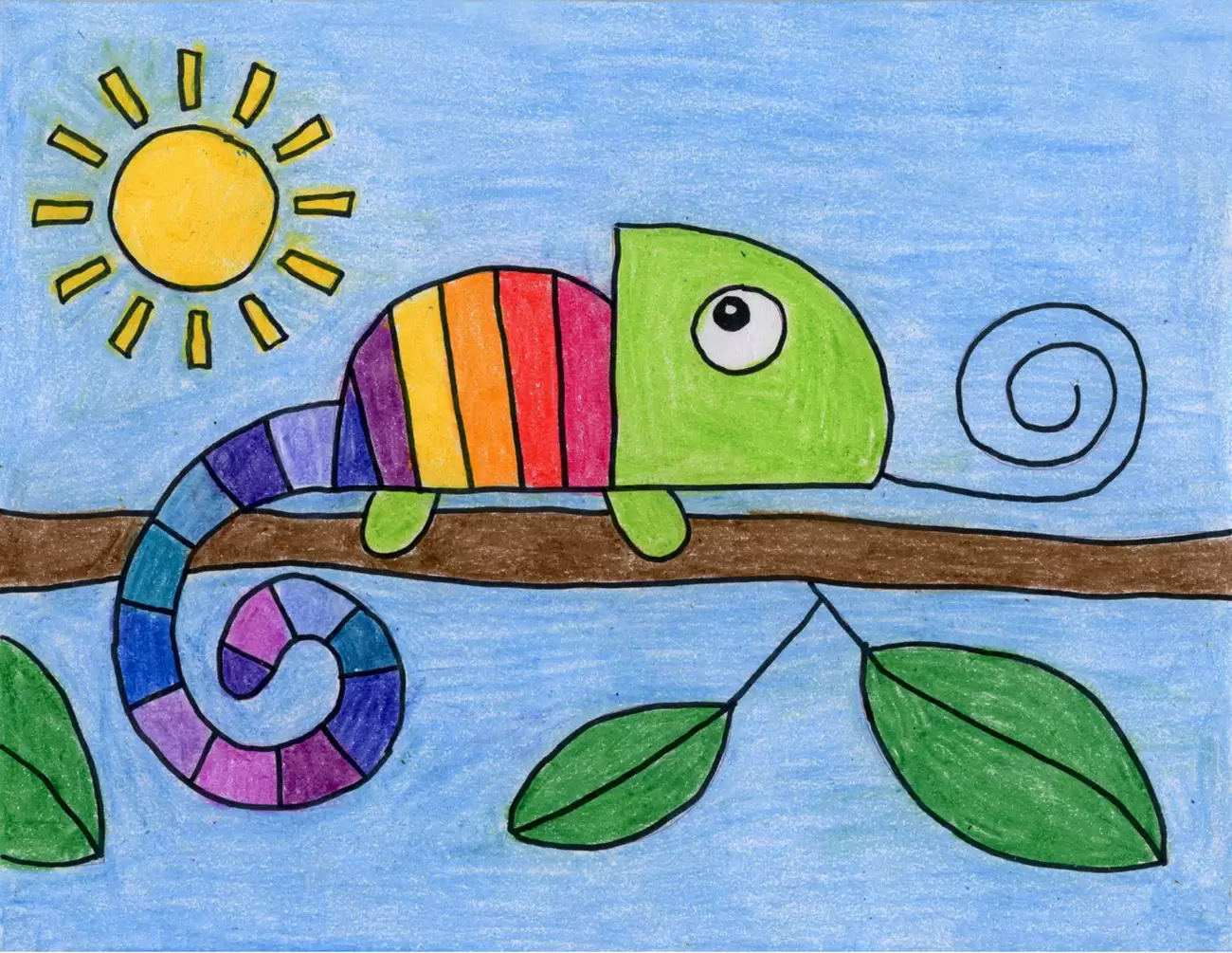 Easy How to Draw a Chameleon Tutorial Video and Chameleon Coloring Page