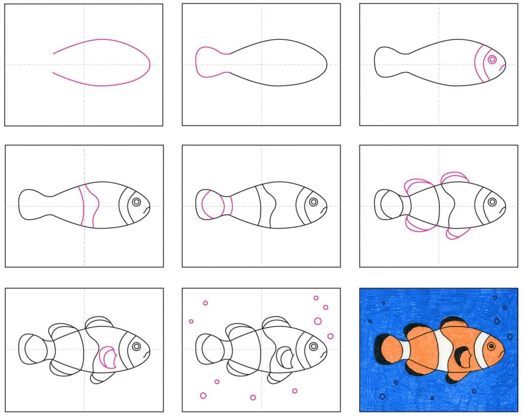 how to draw a clownfish