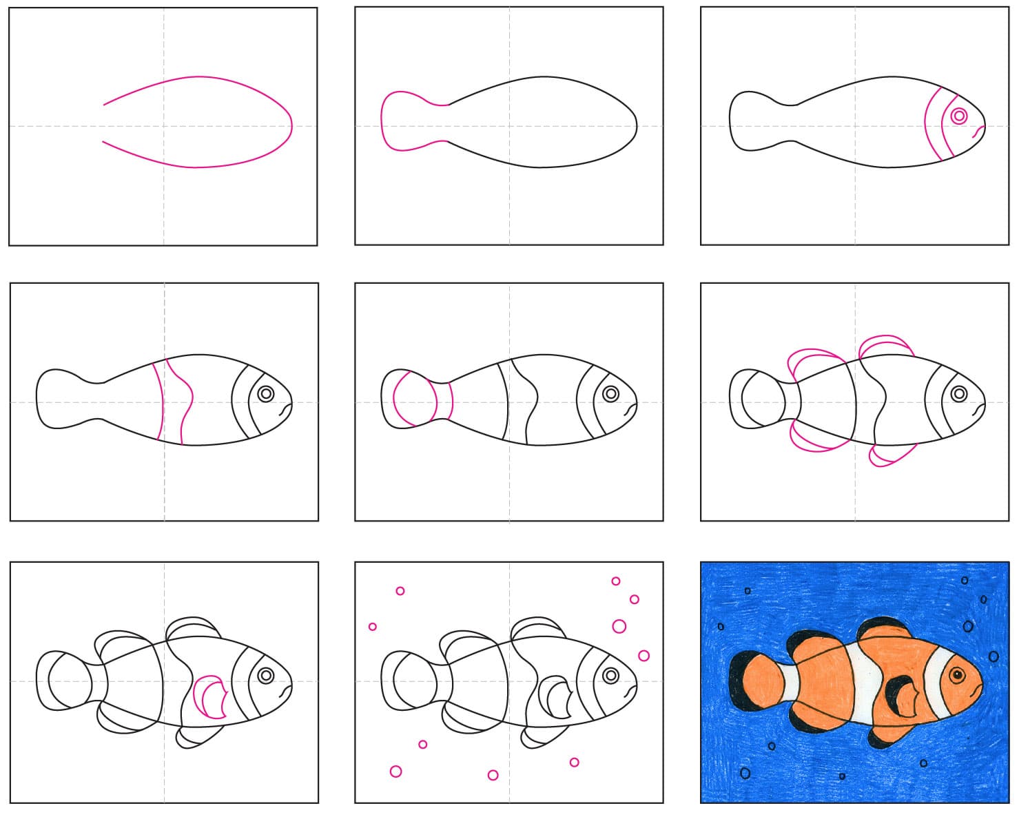 How to Draw a Clownfish · Step by Step Drawing Lessons for Kids