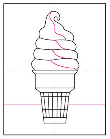 Easy How to Draw an Ice Cream Cone Tutorial Video and Coloring Page
