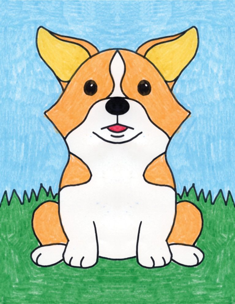 Easy How to Draw a Corgi Tutorial and Corgi Coloring Page