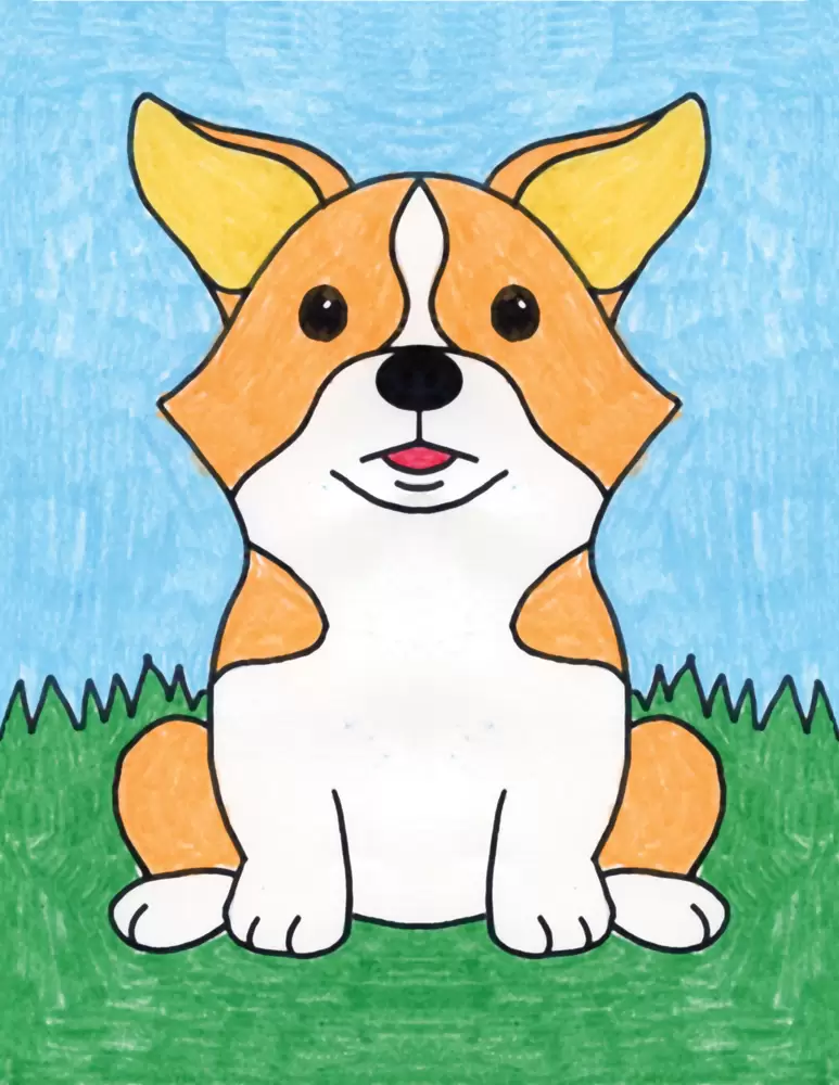 Easy How to Draw a Corgi Tutorial and Corgi Coloring Page