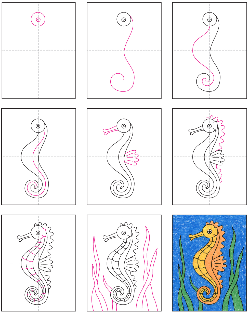 Draw a Seahorse · Art Projects for Kids