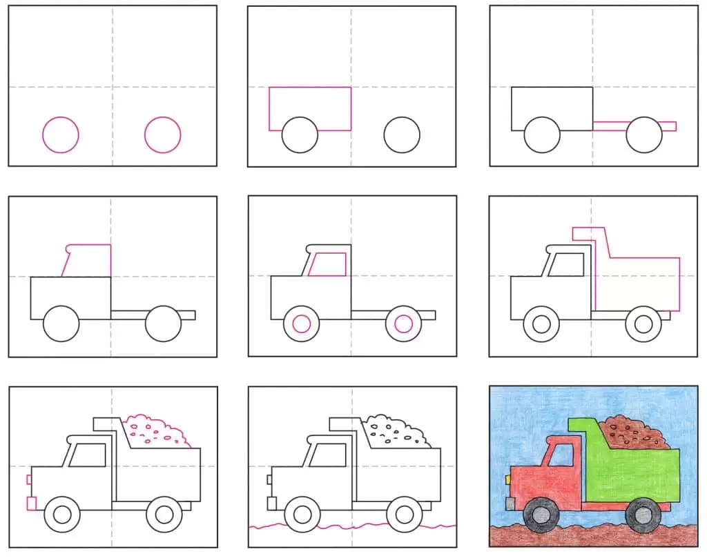 How to draw a dump truck