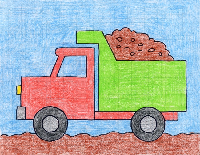 Easy How to Draw a Dump Truck Tutorial · Art Projects for Kids