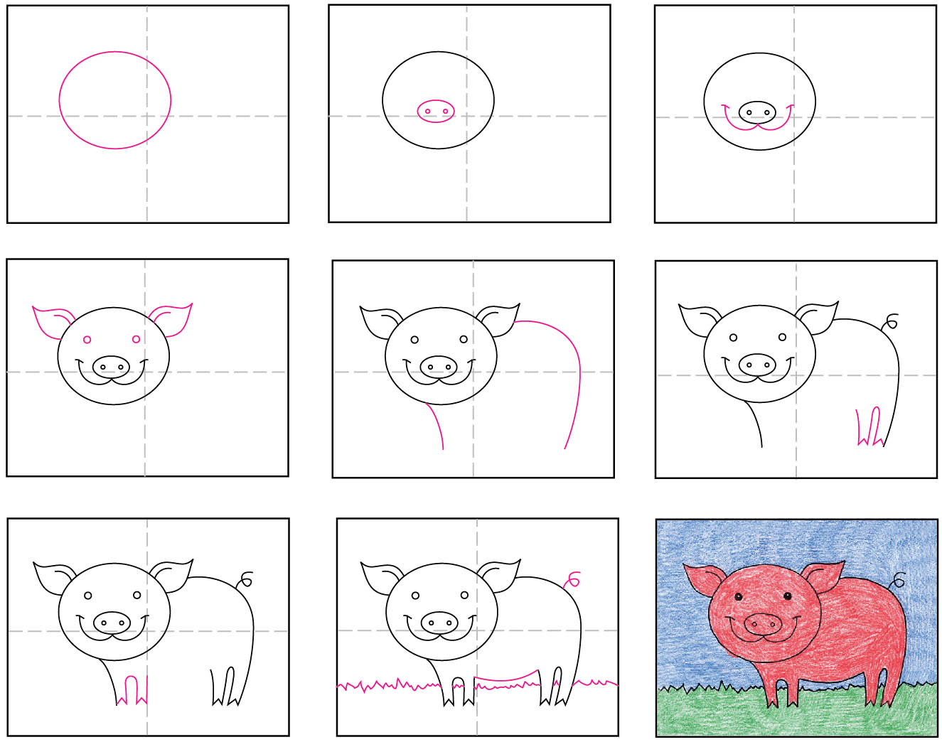 Easy How to Draw a Pig Tutorial Video and Pig Coloring Page
