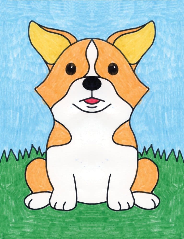 Easy How to Draw a Corgi Tutorial and Corgi Coloring Page