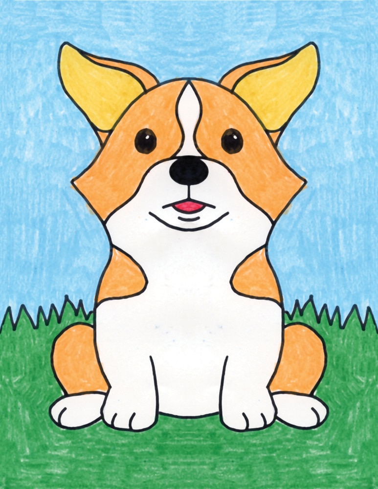 A drawing of a Corgi, made with the help of an easy step by step tutorial. 