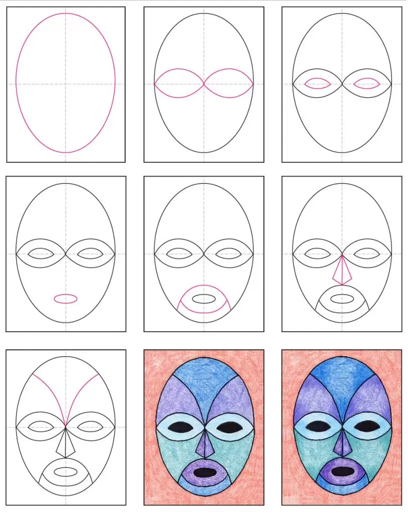 Easy How to Draw a Mask Tutorial and Mask Coloring Page · Art Projects