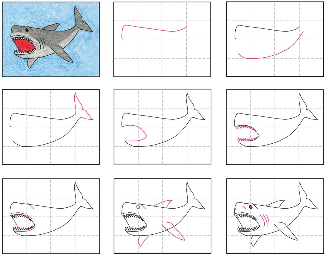 Draw a Megalodon Shark · Art Projects for Kids