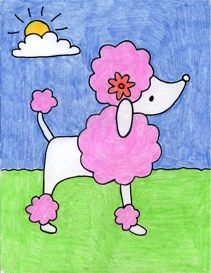 Easy How to Draw a Poodle Tutorial and Poodle Coloring Page