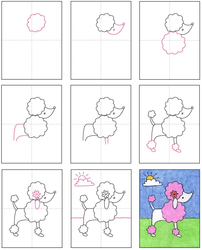 Easy How to Draw a Poodle Tutorial and Poodle Coloring Page