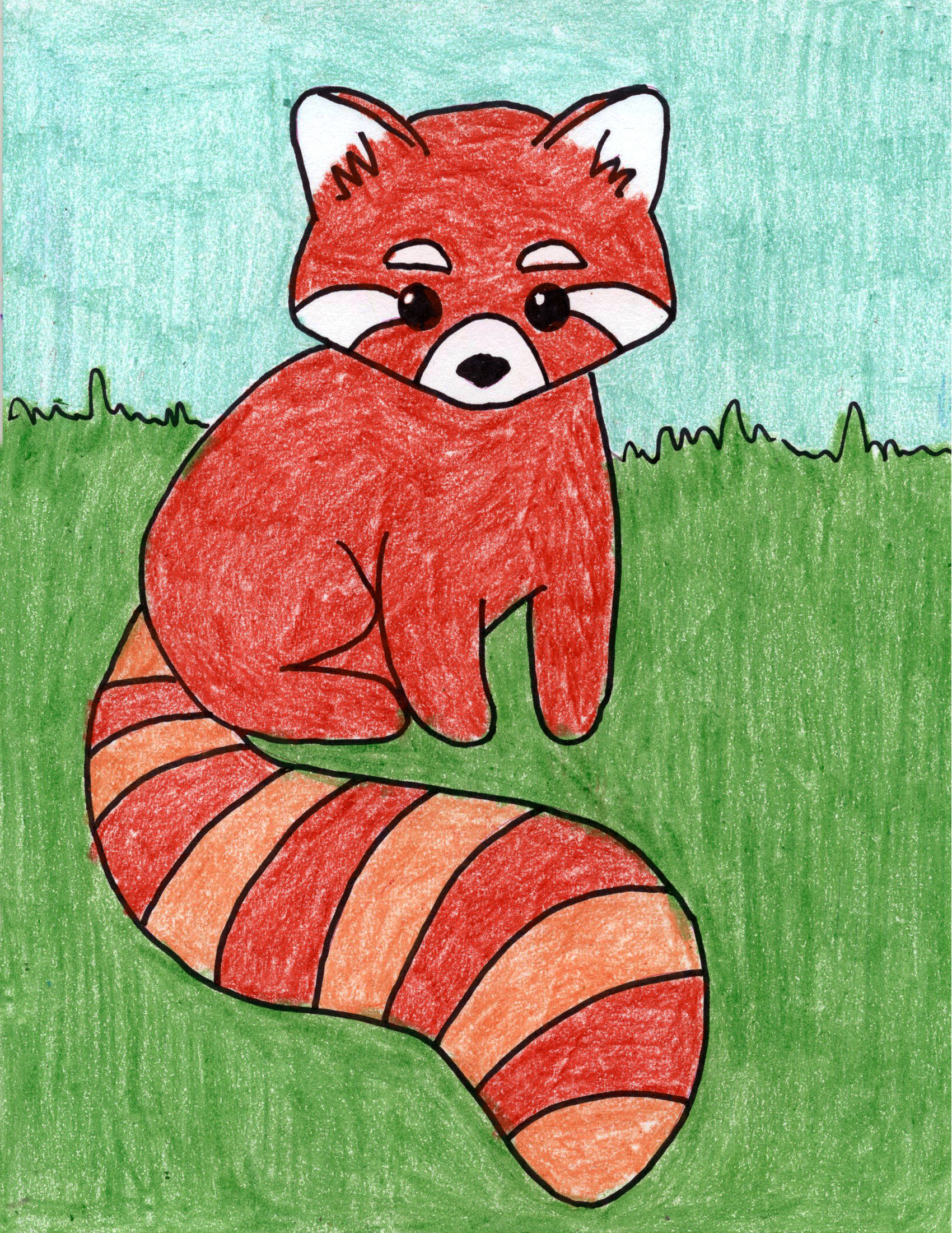 Easy How to Draw a Red Panda Tutorial and Red Panda Coloring Page