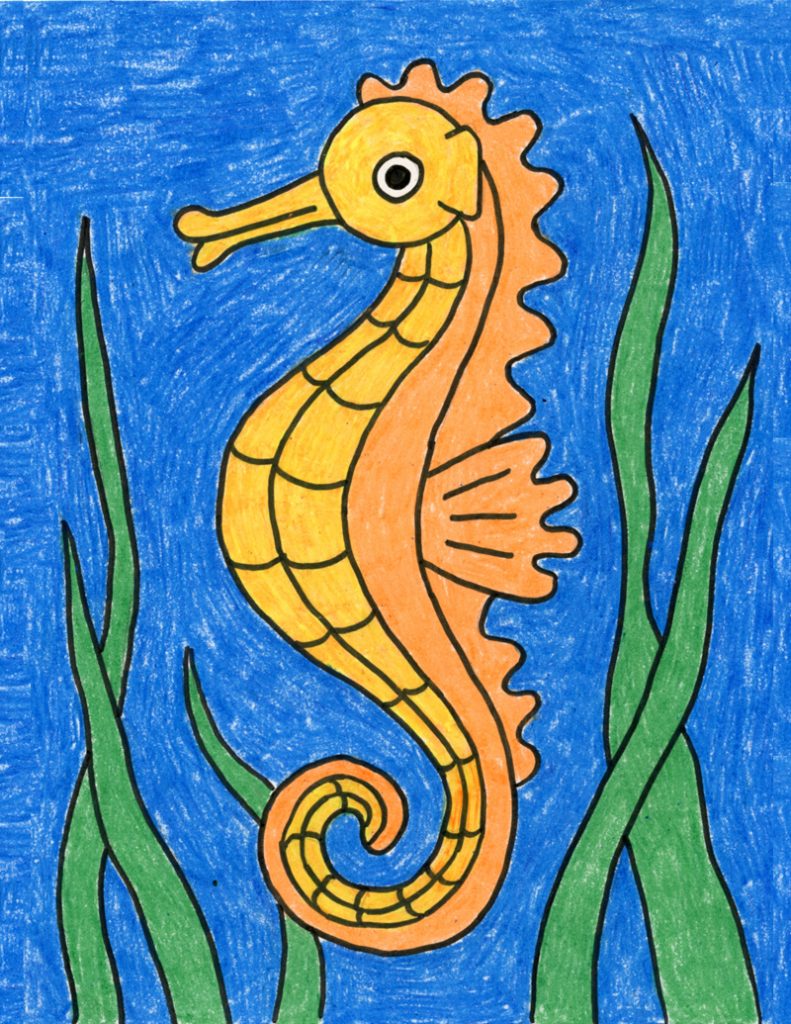 Easy How to Draw a Seahorse Tutorial and Seahorse Coloring Page · Step