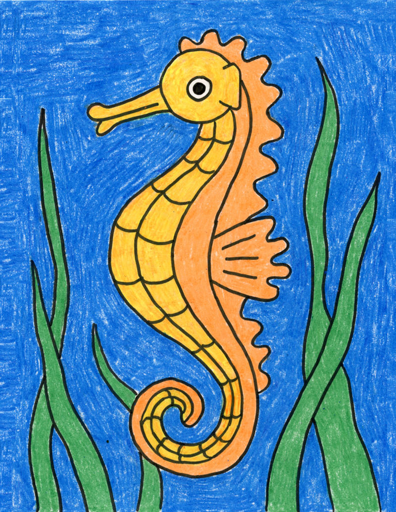 Easy How to Draw a Seahorse Tutorial and Seahorse Coloring Page · Step by  Step Drawing Lesson for Kids