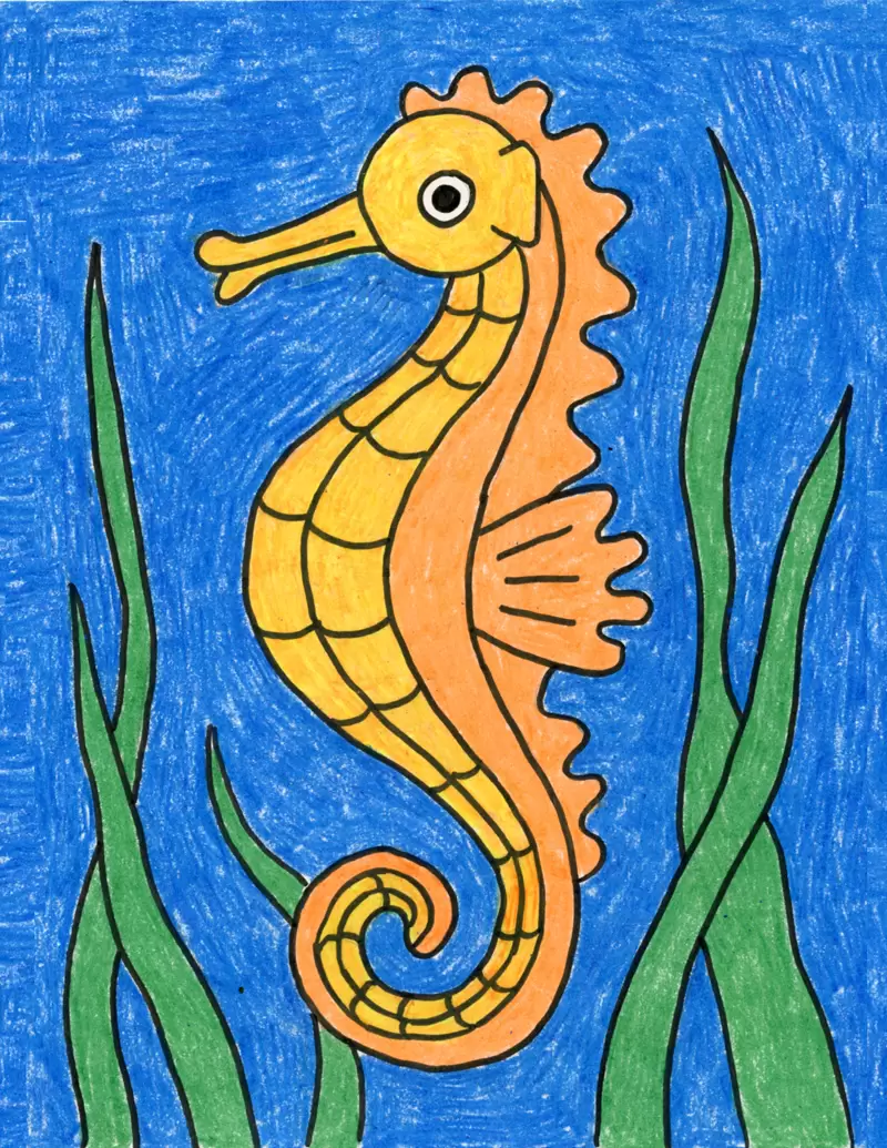Easy How to Draw a Seahorse Tutorial and Seahorse Coloring Page