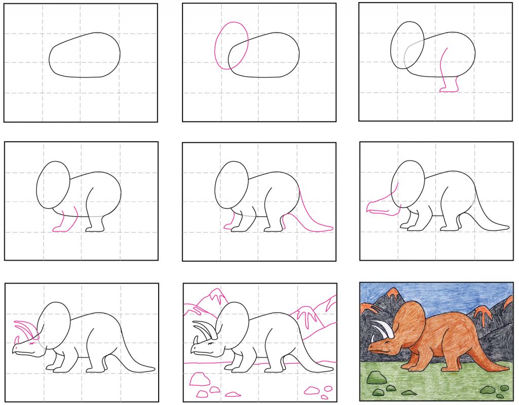 step by step dinosaur sketch easy