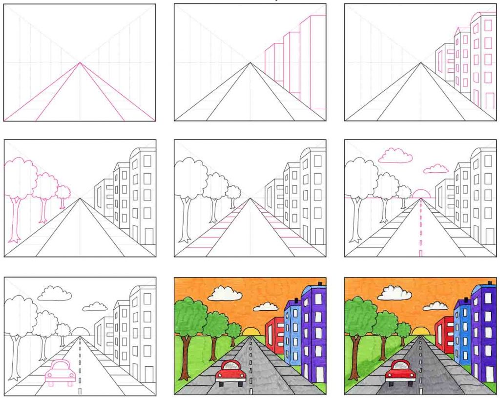 Easy Tutorial for a City with One Point Perspective Drawing