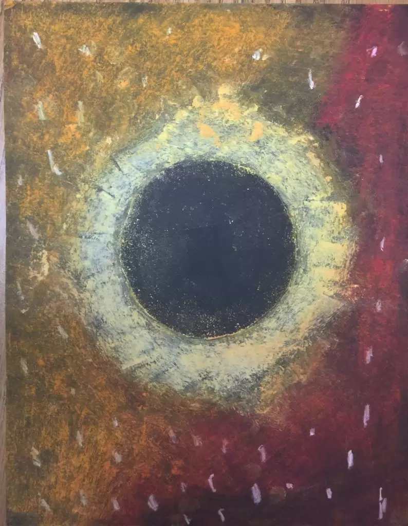 A solar eclipse art project that was made with the help of a step by step tutorial.