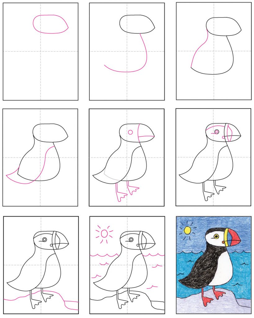 Easy How to Draw a Puffin Tutorial and Puffin Coloring Page