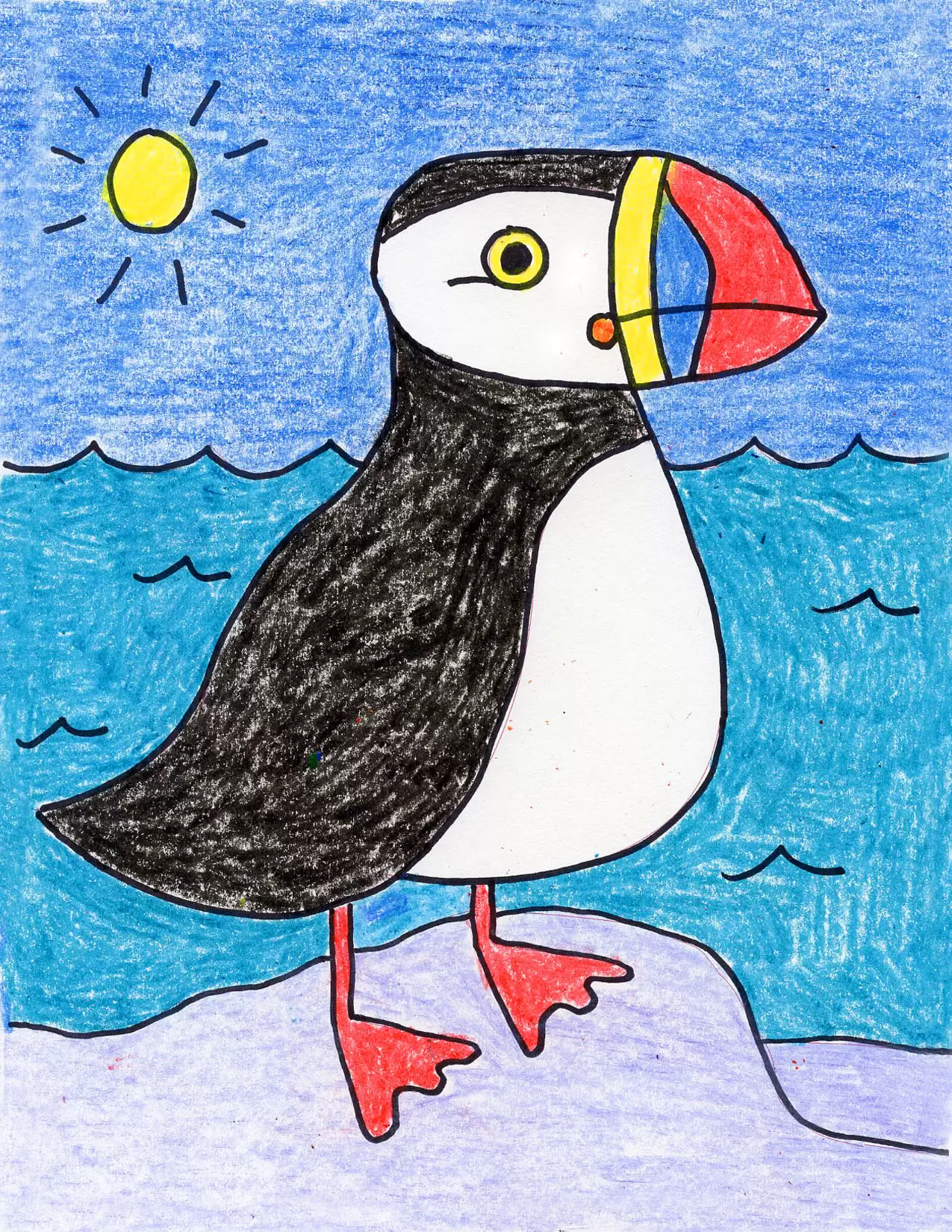 Easy How to Draw a Puffin Tutorial and Puffin Coloring Page