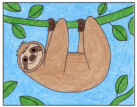 Easy How to Draw a Sloth Tutorial and Sloth Coloring Page · Art